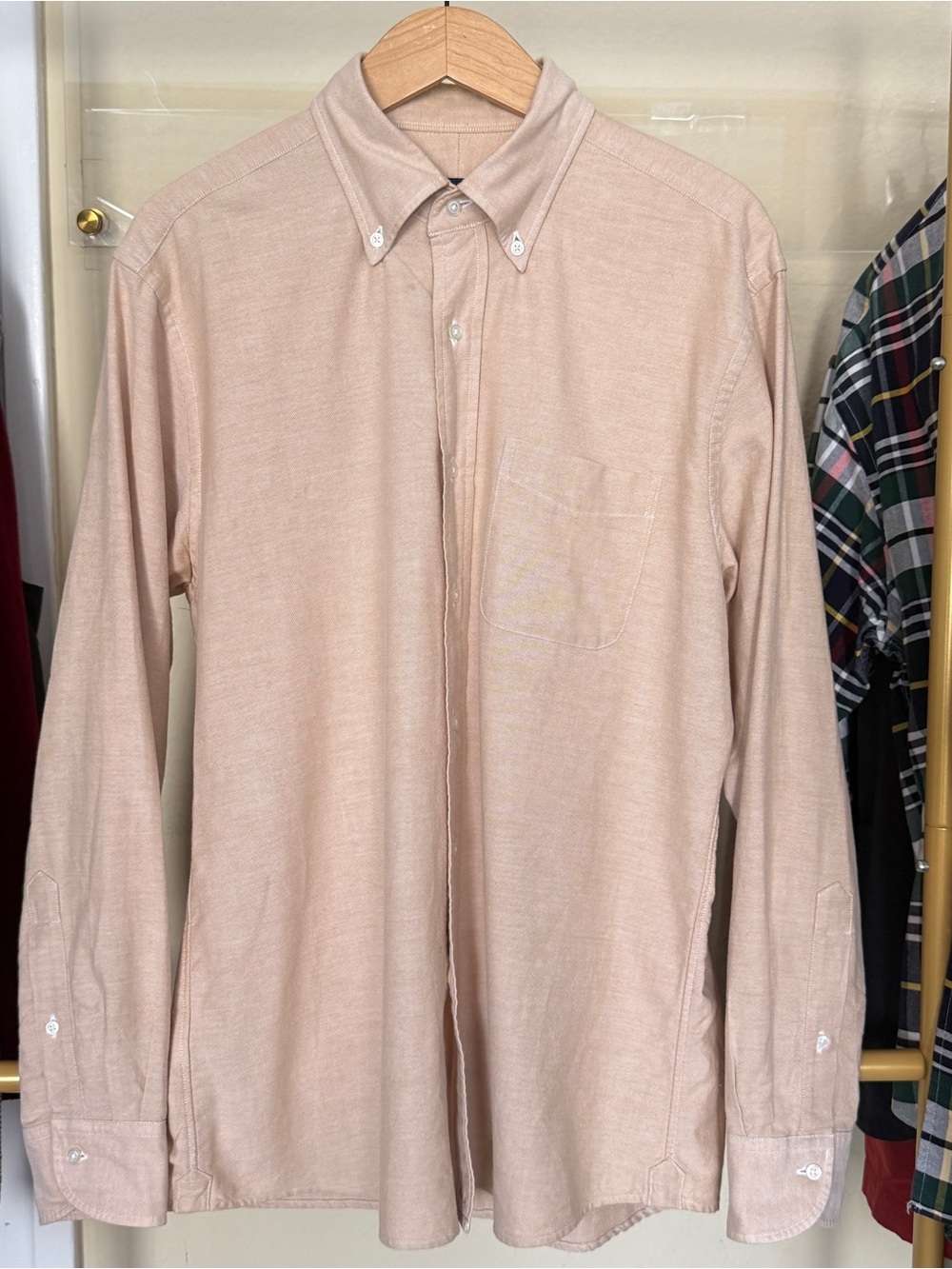 Proper Cloth Beige Oxford Button Down Shirt Large Long Sleeve
